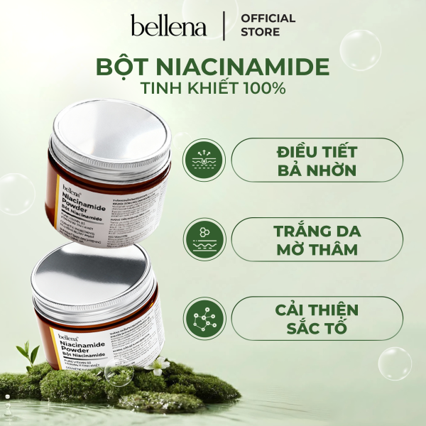 Bột niacinamide vitamin B3 bột nia trắng da mờ thâm nám kiểm soát dầu nhờn Bellena 100g BN